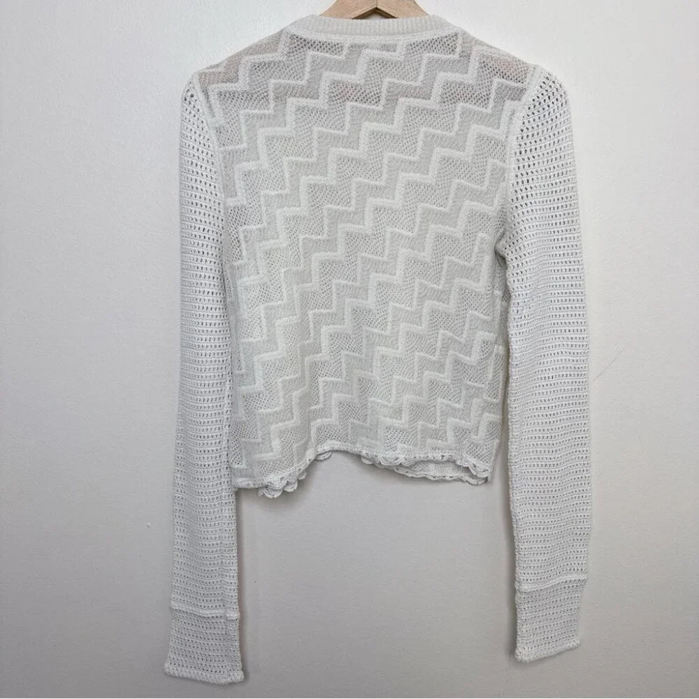 Free People Womens Medium Ivory Crochet Semi Sheer Long Sleeve Boxy